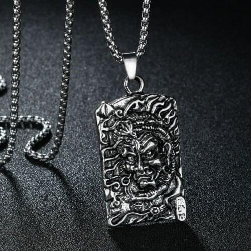 Gothic Carving Stainless Steel Chain Men Rectangle Pendant Necklace High Quality Cool Mens Detail Biker Jewelry