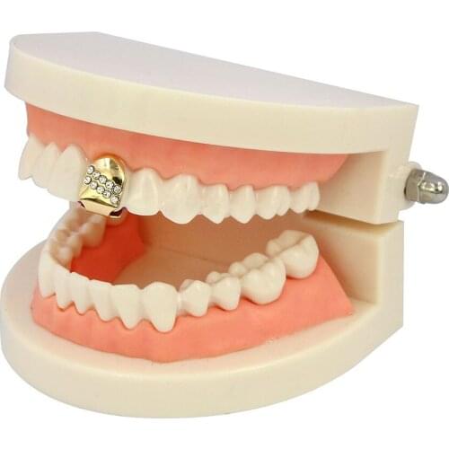 Hip Hop 1 Pc Crystal Teeth Grillz For Unisex Gold Silver Color Metal Tooth Cap Rapper Dental Grills Punk Jewelry Gift