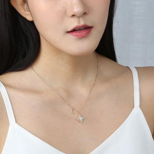 Ins fashion trend jewelry sky star shiny pendant necklace simple star and moon clavicle chain female
