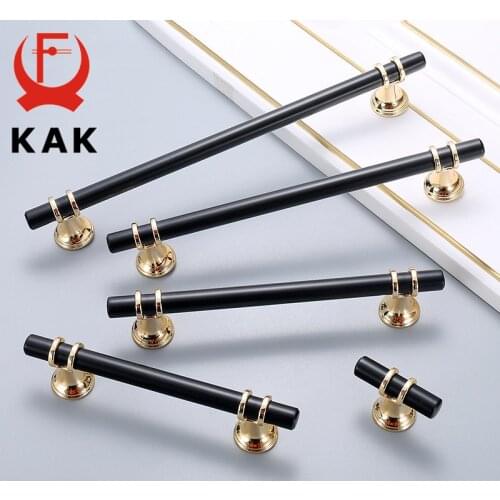 KAK Zinc Alloy Black Gold Door Handles Pulls Furniture Handle Fashion Kitchen Cabinet Handles Solid Drawer Knobs Door Hardware