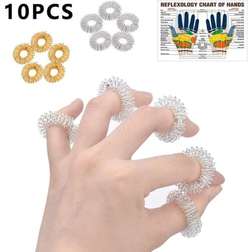 10pcs/Set Stainless Steel Finger Massage Ring Acupuncture Ring Therapy Relax Hand Blood Circulation Pain Relief Health Care
