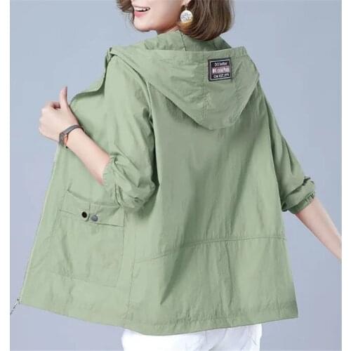 Womens Jacket 2021 New Summer Thin Coat Casual Windbreaker Female Sun Protection Jacket Basic Zipper Coat Tops Plus Size 5XL