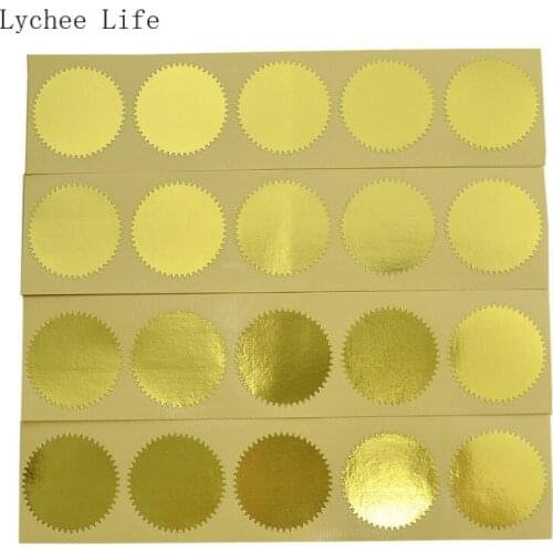 Lychee Life 100Pcs Gold Color Round Scrapbooking Seal Labels Stickers DIY Round Embossing Seal Name Card Setting Home Decor