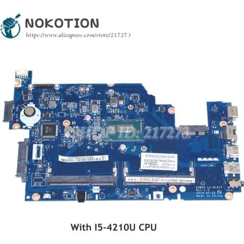 NOKOTION For Acer aspire E5-531 E5-571 E5-571P Laptop Motherboard Z5WAH LA-B161P NBML811004 MAIN BOARD SR1EF I5-4210U CPU