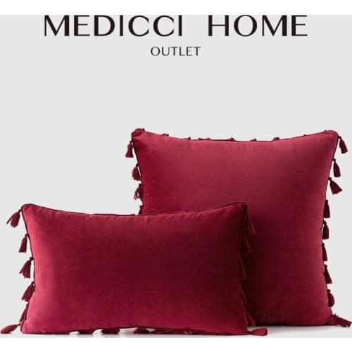 Medicci Home Velvet Soft Solid Decorative Throw Pillow Cover with Tassels Fringe Boho Accent Cushion Case for Couch Sofa Bed