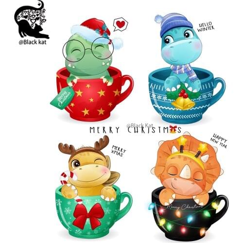 Lovely Christmas Cup Dinosaur Cutting Dies Lantern Hat Bow Ancient Animals Doll Metal Stencil For DIY Scrapbooking Card Craft