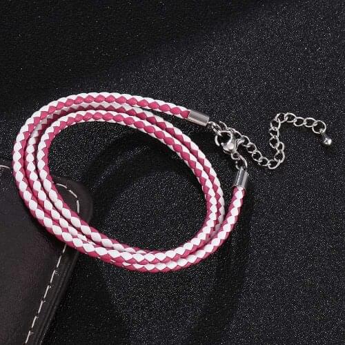 Fashion Rose Red White Mixed Color Braided Leather Multilayer Bracelet Lobster Clasp Ajustable Bracelets Women Jewelry Gifts