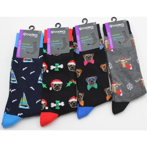 4Colors Men Happy Socks Cotton Crew Casual Standard Socks Breathable Hip Pop Cartoons Patterns Mens Socks