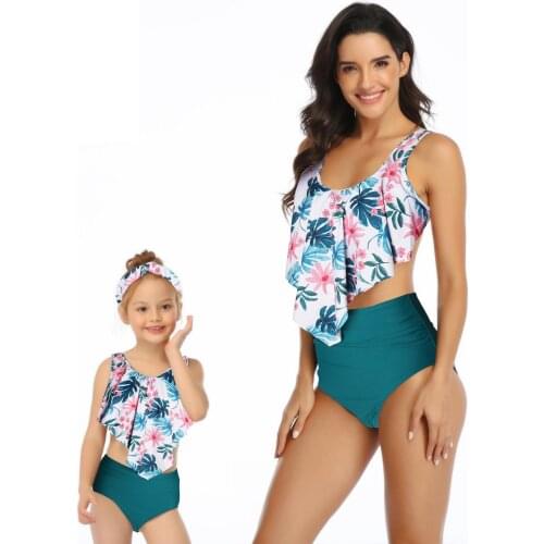 New Flounce Bikini Two Piece Swimsuit Women Sling Swimwear Mommy And Me Cute Bathing Suit Kids Little Girl Backless Beachwear XL