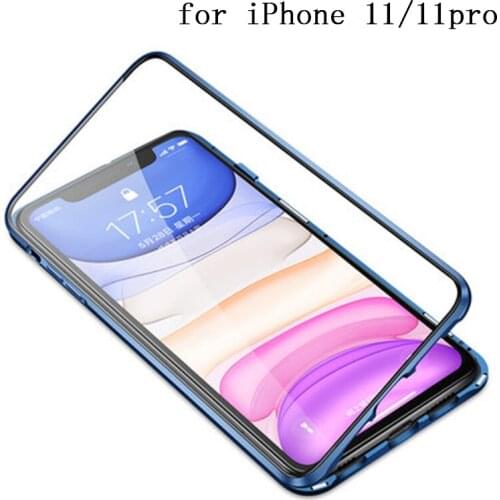 New Double Sided Cover Skin for iPhone 11 Case Glass Magnetic Adsorption Case for iPhone 11 Pro Max Metal Bumper for iPhone11