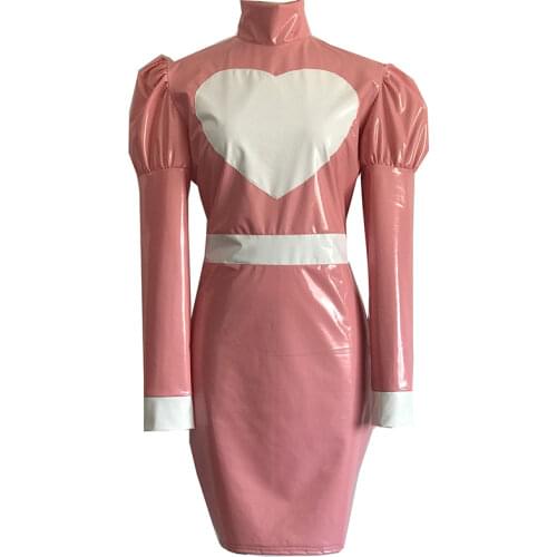 Bodycon PVC Lolita Dress High Neck Fashion Office lady Solid dresses Vinyl Trimming Maid Fancy Dress Costume Sissy maid Dress