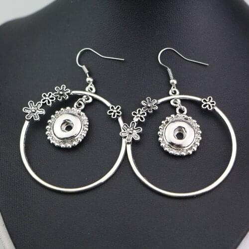 Wholesale 10pairs/lot Big Flower Circle Snap Button Earrings Fit 12mm/18mm Snap Button Jewelry For Women Drop Earrings