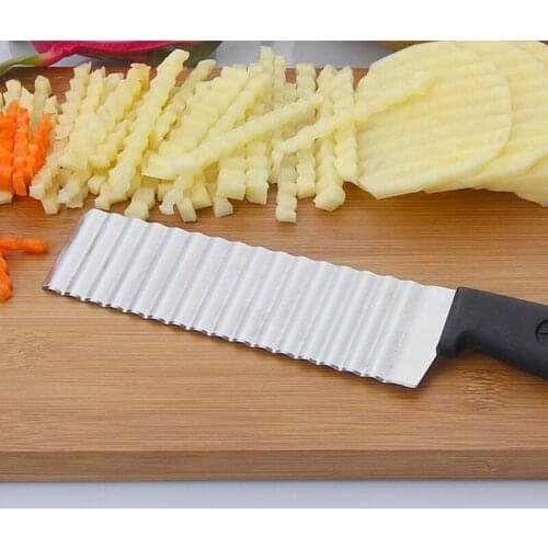 1pc Stainless Steel Potato French Fry Cutter Kitchen Accessories Easy Slicing Banana Fruits Serrated Blade Wave Knife Chopper