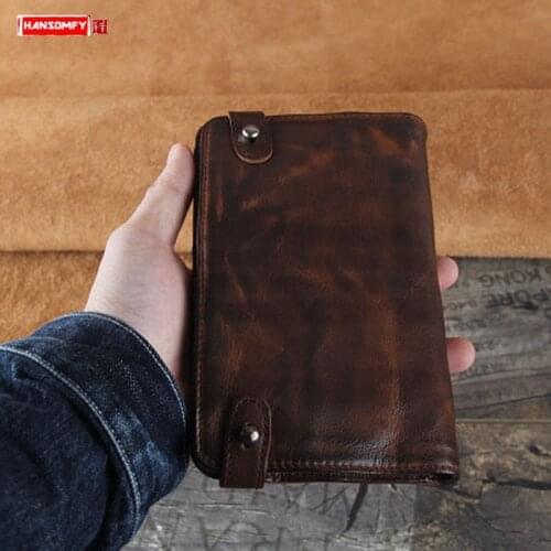 Handmade Small Goatskin Bag Pleated Wallet Mens Leather Long Wallets Card Holder Clutch Bag Original Genuine Leather Men Zipper