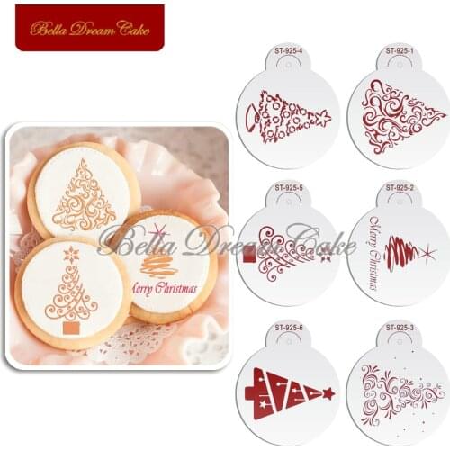 4.5/7/11.5cm Christmas Trees Decorating Plastic Cookie Stencils Mini Size Coffee Stencil Template Cake Mold Cake Decoration Tool
