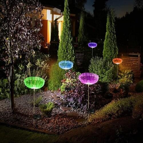 Solar Garden Lights Outdoor Waterproof IP65 Multicolor Fiber Optic Solar Stake Lights for Garden Pathway Yard Patio Decoration