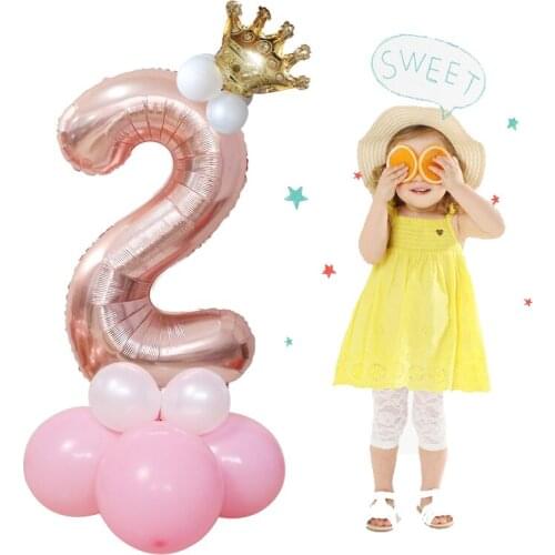 1set Baby Shower Balloon 30''Colorful Number Foil Balloons 1 2 3 4 5 6 Years Old Kids Crown Boys Girls Balloon Party Supplies