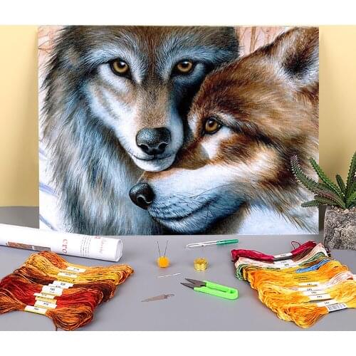 Animal Wolf Printed 11CT Cross-Stitch Embroidery Full Kit DMC Threads Handiwork Needlework Sewing Handicraft Design