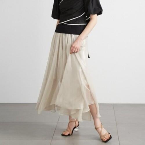 Japan Style Irregular Twinkle Solid Women Skirts High Waist Drape Bid Swing Faldas Female Summer Moda Bling Feminino Jupe