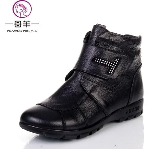Plus size(35-43) Autumn Winter Shoes Woman Genuine Leather Flat Snow Boots 2017 Fashion Ankle Boots Women Warm Shoes Women Boots