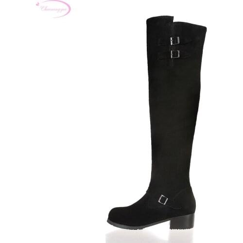 Chainingyee handmade quality custom leather cowhide sexy buckle decorative rivet belt buckle knee high womens riding boots