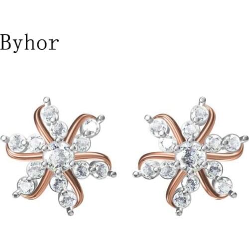 Byhor Solid 14K White/Yellow+White/Rose+White Gold 0.506ct H/SI Natural Diamonds Earrings Women Wedding Cерьги Fine Jewelry