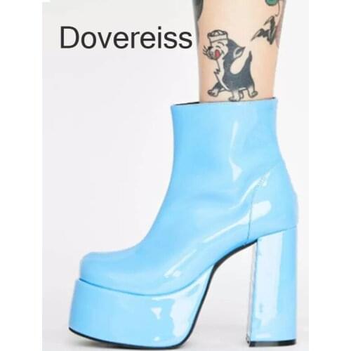 Dovereiss Fashion Female Boots Winter Sexy Elegant Yellow Green Zipper Waterproof Chunky Heels New Ankle Boots 40 41 424 43