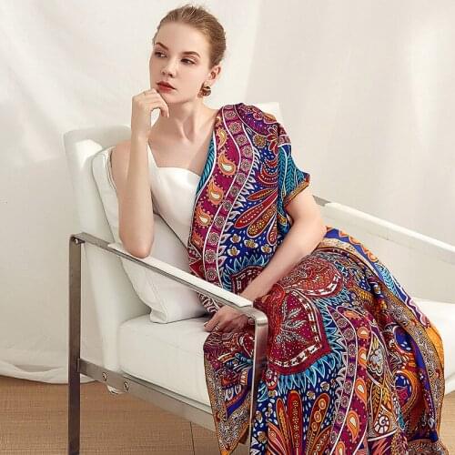 52"x52" Classic Print 100% Silk Scarf Shawl Women Fashion Scarves Wraps Cape Female Luxury Gifts