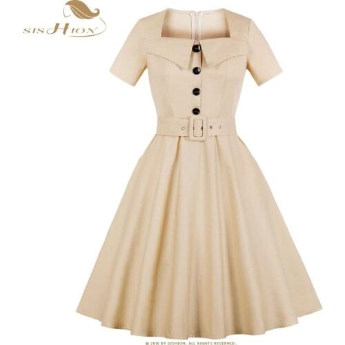 SISHION Elegant cotton swing dress hepburn vintage female 50s 60s rockabilly dresses plus size SP1057