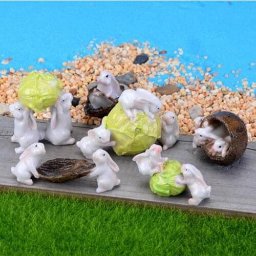 1pc Rabbit Boat Cabbage Figures Miniature Figurine mini fairy garden Micro Landscape Cartoon animal statue resin craft