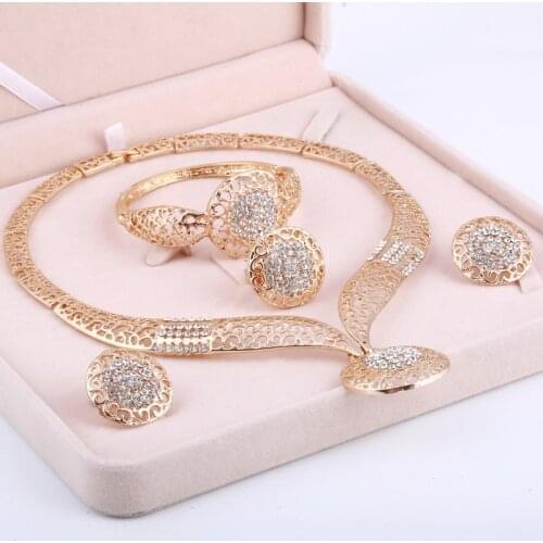 2020 African Jewelry Set Dubai Gold Jewelry Sets For Women Nigerian Beads Crystal Wedding Jewellery Set Bridal Costume Jewelery
