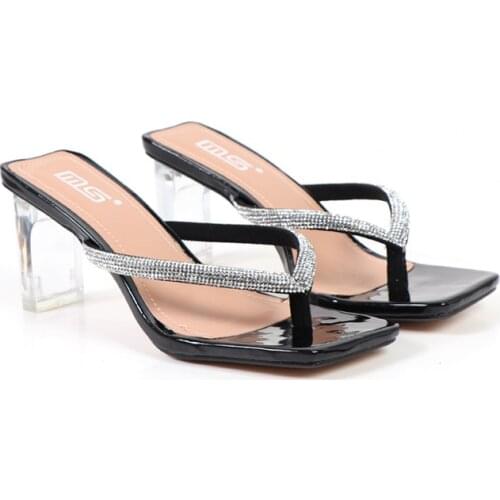 2021 summer star fashion square-headed Rhinestone flip-flops high-heeled sandals with clear crystal heels 36-41