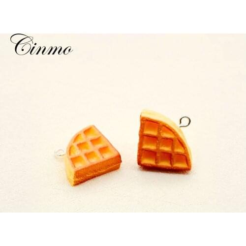 Cinmo 5Pcs 3D Cute Waffle Bread Resin Charms For Men Women Diy Food Keychain Earrings Dangle Pendants Jewelry Accessories