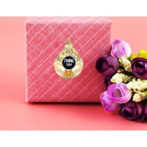 500Pcs 1/1.5 inch 6 Styles Liquid Drop Shape Flower Thank You Sticker Scrapbooking Envelope Party Supplies Decoration Labels