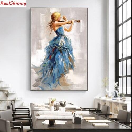 5D Diy Diamond Painting Cross Stitch full Square Diamond Embroidery Watercolor violin girl picture for room Decor H2314