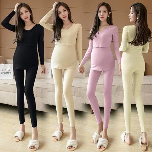 899# Maternity Clothes Stylish 2Pcs Maternity Nursing Dress Set Solid Color Breastfeeding Pregnant Women Suit