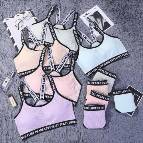 Hot Women Letter Sports Bra Push Up Underwear For Fitness Yoga Running Gym Home Wear Breathable Push Up Female Bra