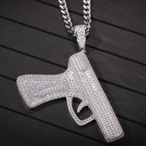 Bling Bling Gun Necklace & Pendant with Rope Chain Gold Silver Color Cubic Zircon Mens Women Hip Hop Jewelry for Gift