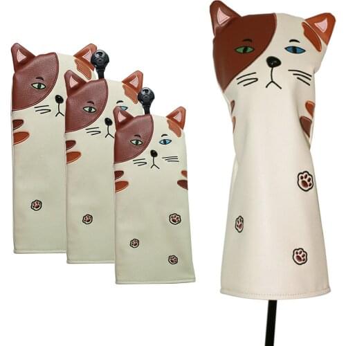 Premium PU Leather Golf Head Cover Cute Cat Golf Club Headcover No. 1 3 5 UT for Golf Club FW UT DR