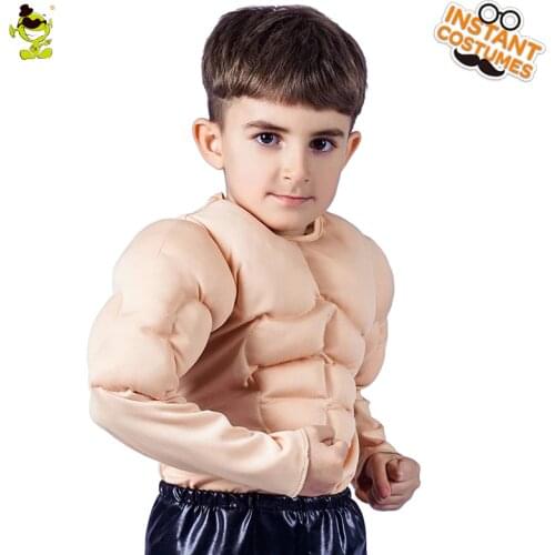 Kids Muscle Suit Costume Halloween Muscle Boys Role Play Fancy Dress Up for Childrens Party Clothing Cosplay Outfits for Gifts
