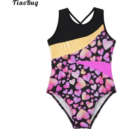 TiaoBug Kids Girls One-Piece Print Swimsuit Round Neck Sleeveless Cutout Back Criss-Cross Metallic Patchwork Bathing Beach Suit