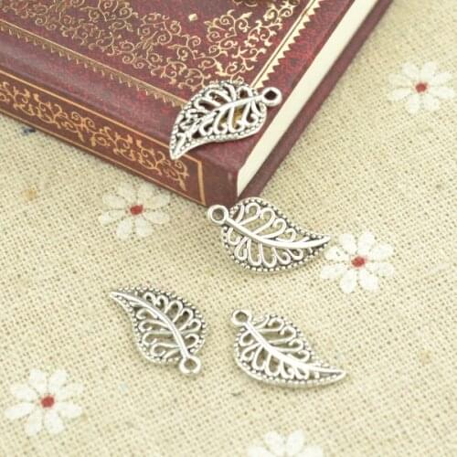 40pcs alloy Tibetan Silver Plated tree leaf Charms Pendants for Jewelry Making DIY Handmade Craft 22*11mm Q323