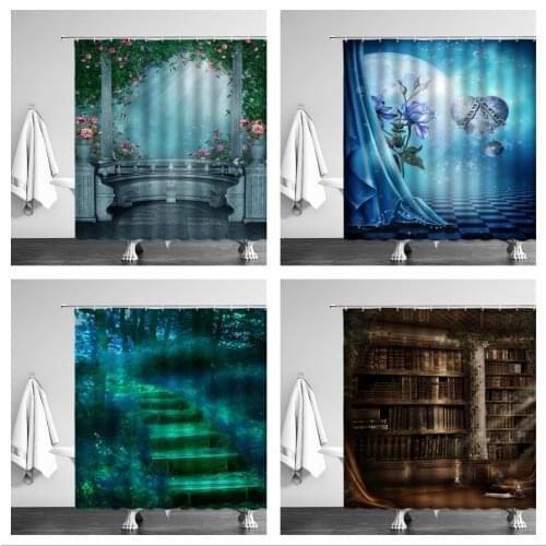 Fairy Dream Forest Seabed Shower Curtains Cartoon Fantasy Plant Tree Waterproof Kids Bathroom Bathtub Decor Cloth Curtain Set