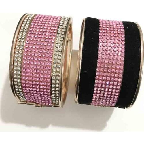 Gothletic Rose Gold Color Hinge Metal Bangle Pink Rhinestone Bracelets & Bangles for Women Fashion Jewelry