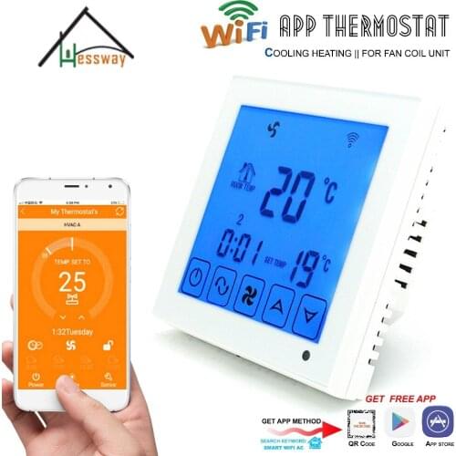 HESSWAY 4p APP WiFi Thermostat Fan Coil Room Temperature controller Heating for Remote Control by Smartphone
