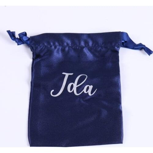 Customized Satin Drawstring Bag Navy Blue Bridesmaid Gift Bag Birthday Sleepover Bridal Shower Party Wedding Favor Jewelry Pouch