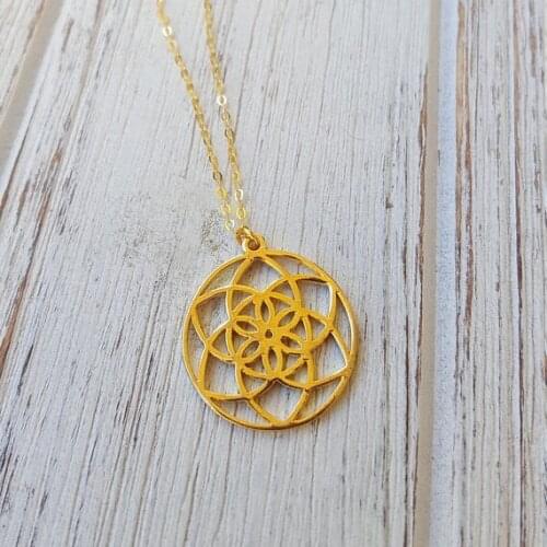 Dainty necklace pendant women gold silver plated Flower of Life necklace geometric jewelry