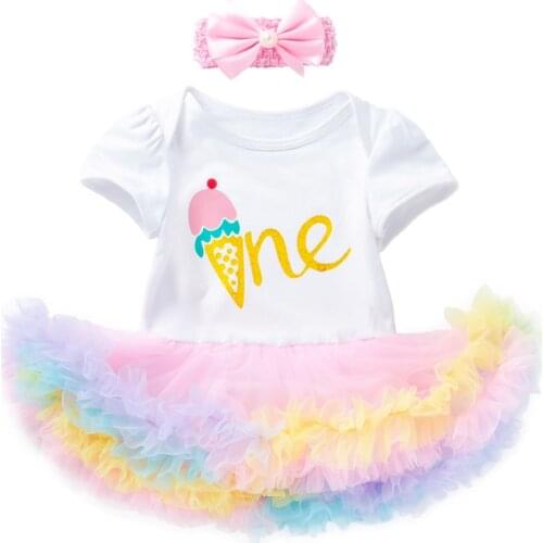 3PCS Baby First Birthday Girl Party Tutu Dress 2 St Birthday Dress Newborn Christmas Dress Rainbow Dresses Crown Print Outfits