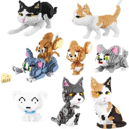 Cartoon Animal Anime Cat Dog Bird Mouse Bear Rabbit Dinosaur Elephant Horse Mini Model Building Blocks Bricks Toys For Children