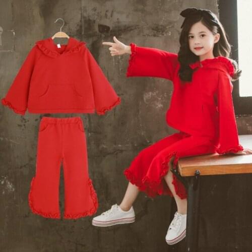 Girls Suit Sweatshirts +Pants 2Pcs/Sets 2021 Red Pink Spring Autumn Teenager Kid School Outdoor Clothes Kids Children Clothing